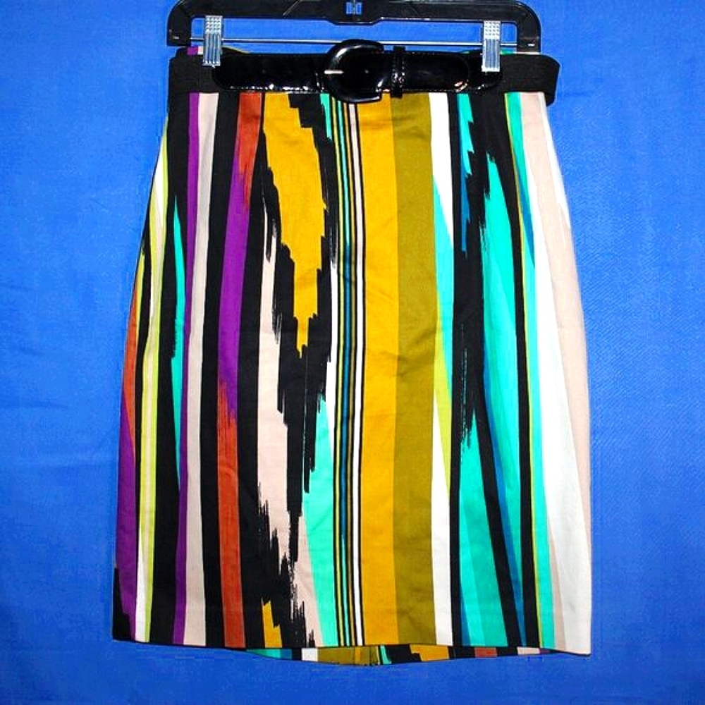 Worthington Striped Midi Skirt - Women's Size 8 - Multicolor Abstract Print - Be